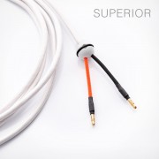 Loudspeaker cable, handmade, textile cabel with porcelain ball cable splitter and banans, white.