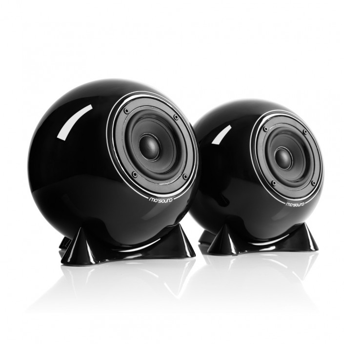 mo° sound ball shaped full range speaker. Polypropylen diaphragm cone with santoprene surround. Black porcelain housing.